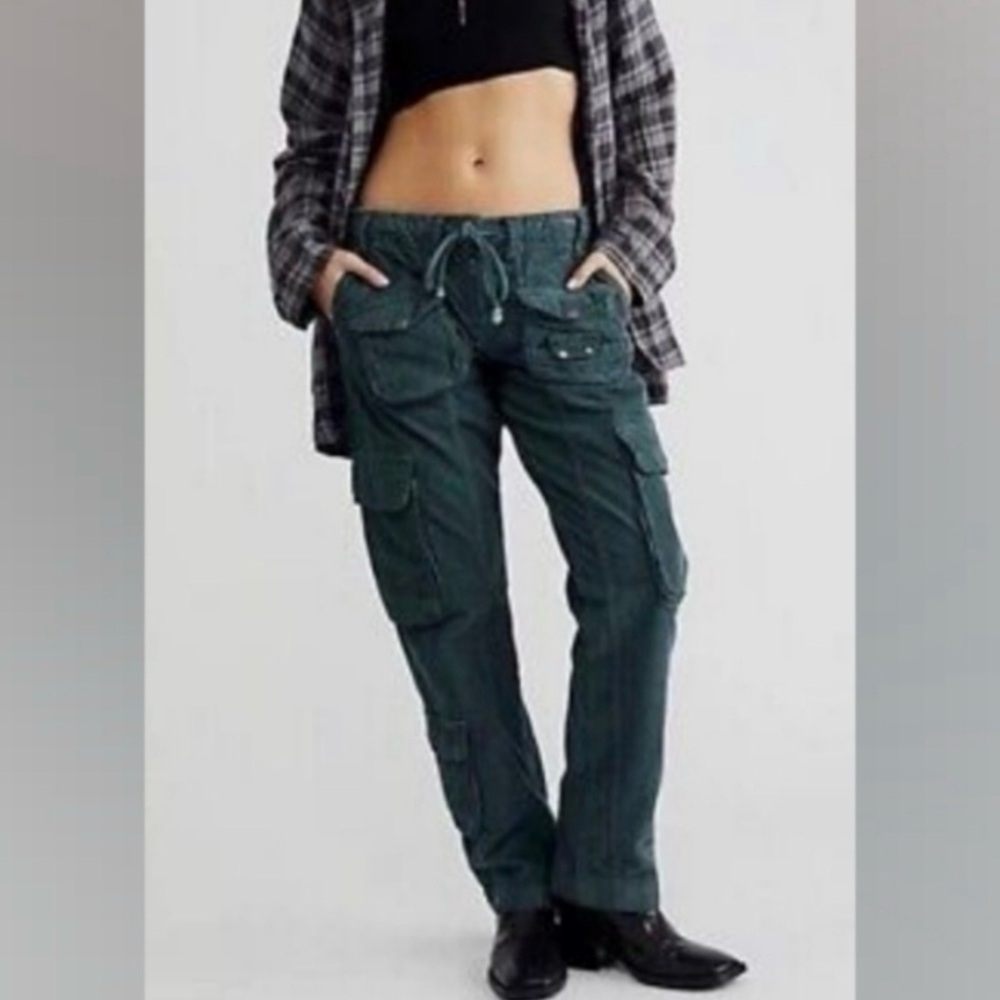 NWOT Free People Tahiti Cord Cargo PantsForest Green